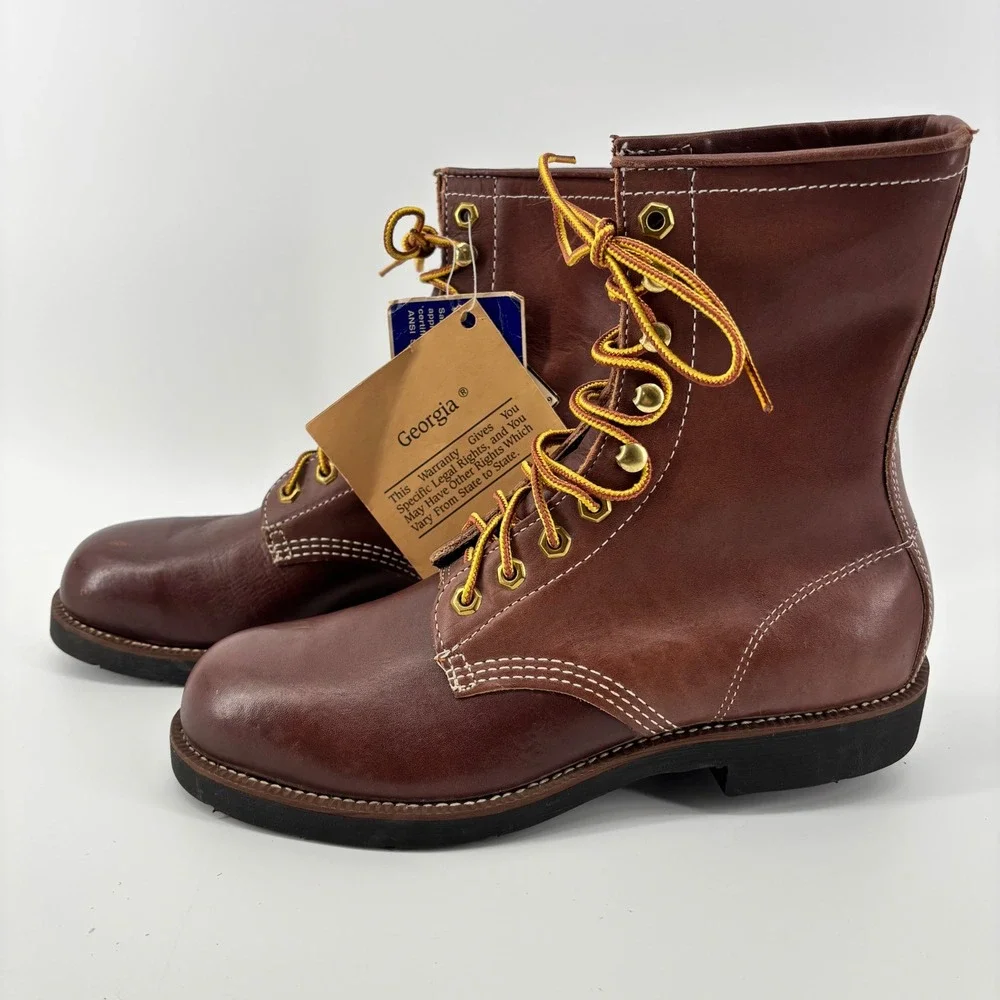 VTG Deadstock Georgia Boot‎ Carbo-Tec Mens Steel Toe Leather Made in USA 7 NWT